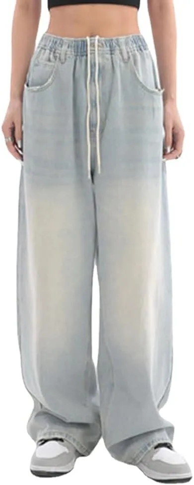Vintage Baggy Jeans for Women Elastic Waist Pants Y2k Hip Hop Streetwear Pants Grunge Pants Alt Baggy Pants