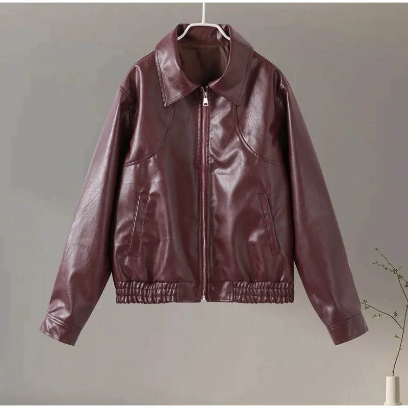 Vintage Cropped Leather Bomber Jacket