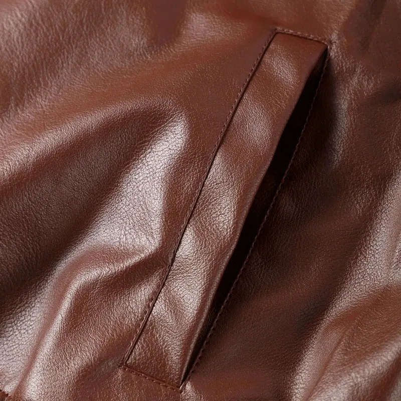 Vintage Cropped Leather Bomber Jacket