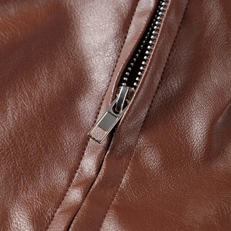 Vintage Cropped Leather Bomber Jacket