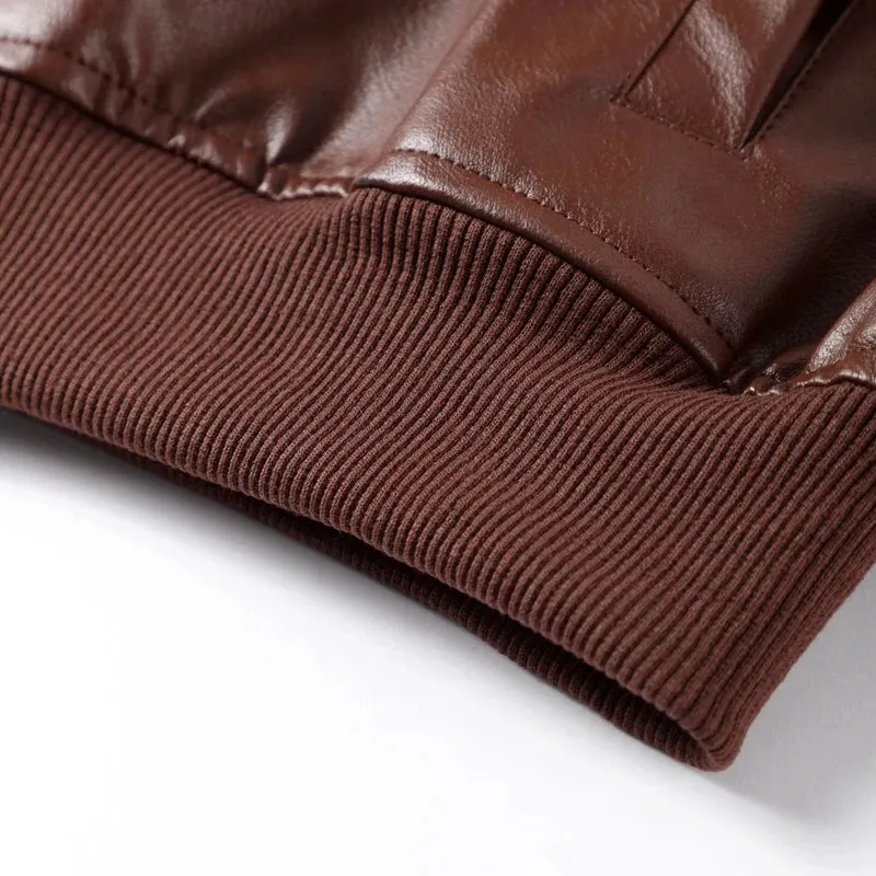 Vintage Cropped Leather Bomber Jacket