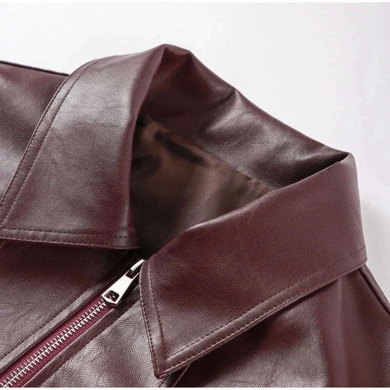 Vintage Cropped Leather Bomber Jacket
