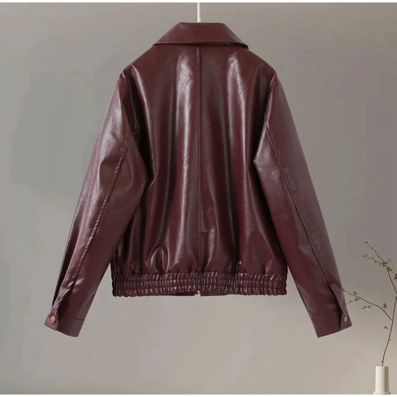 Vintage Cropped Leather Bomber Jacket