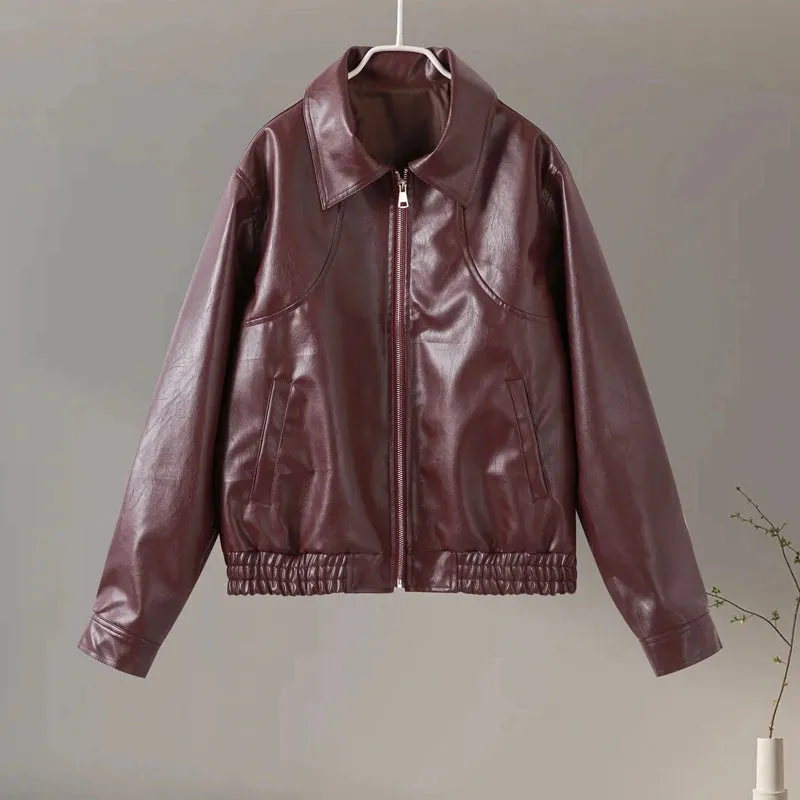 Vintage Cropped Leather Bomber Jacket