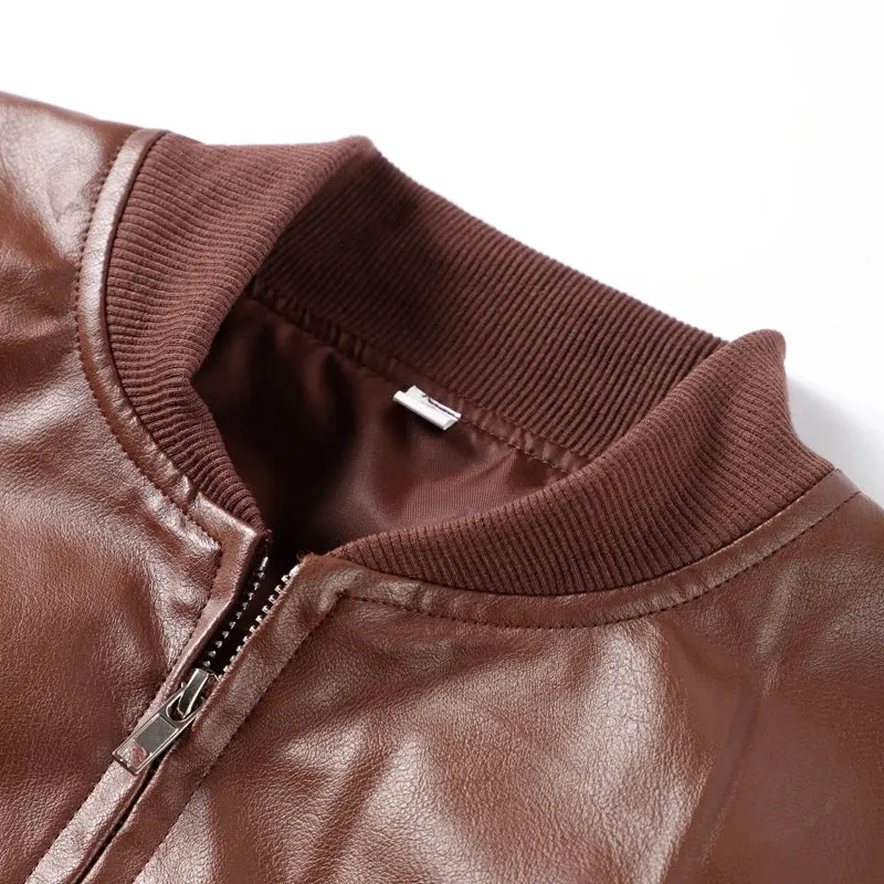 Vintage Cropped Leather Bomber Jacket