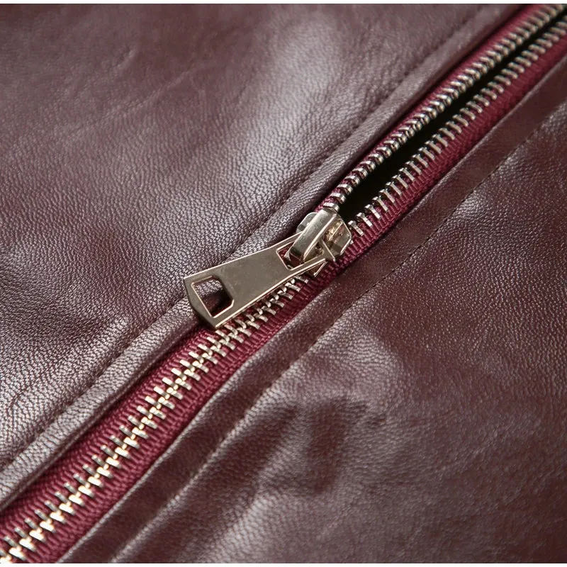 Vintage Cropped Leather Bomber Jacket