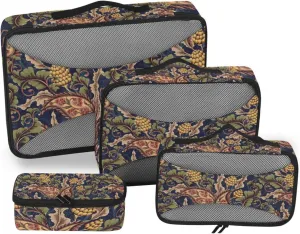 Vintage Decorative Seamless Floral Paisley Flowers 4 PCs Set Packing Bags, Luggage Organizer Bag, Portable Cube Toiletry bag, Durable Travel Cosmetic Storage Bag for Men Women