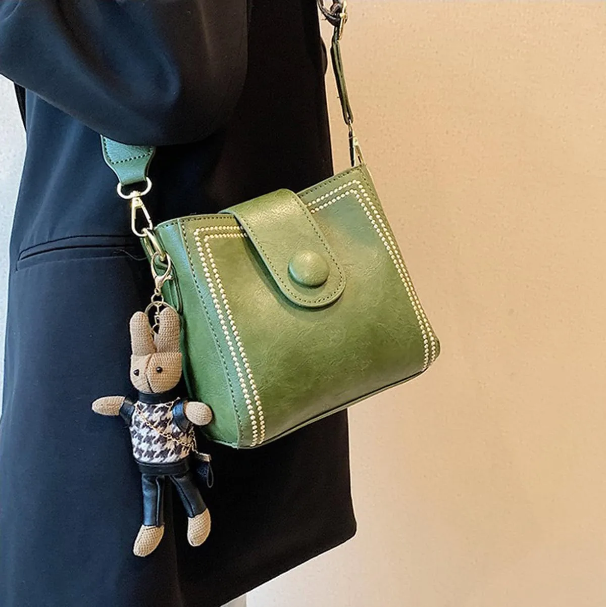 Vintage Retro Small Water Bucket Bag, Vintage Fashion Bag With Adjustable Wider Shoulder Strap, Vintage Fashion Crossbody Bag