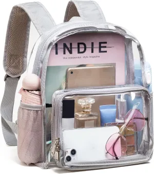 Vorspack Clear Mini Backpack - Stadium Approved 12x12x6 Small Clear Backpack for Women Stadium Backpack for Concert Work Games Festival - Grey