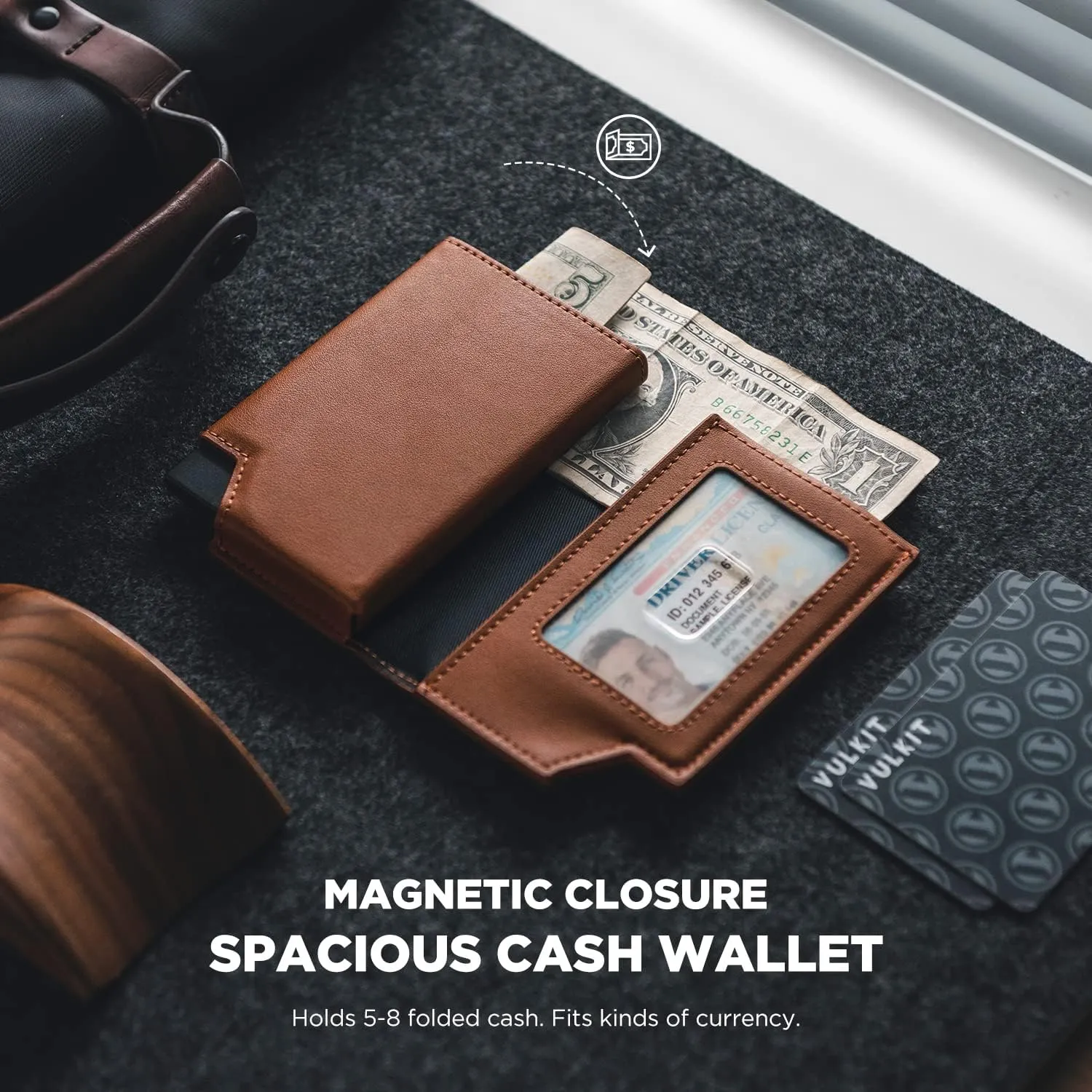 VULKIT Men's Wallet Minimalist Pop Up Card Holder RFID Blocking Magnetic Closure Leather Wallet with ID Window for Cash & Credit Cards Up To 11 Cards