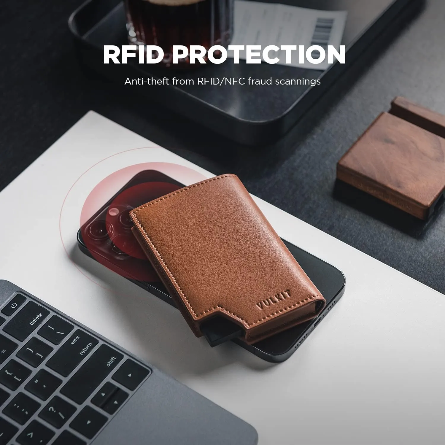 VULKIT Men's Wallet Minimalist Pop Up Card Holder RFID Blocking Magnetic Closure Leather Wallet with ID Window for Cash & Credit Cards Up To 11 Cards