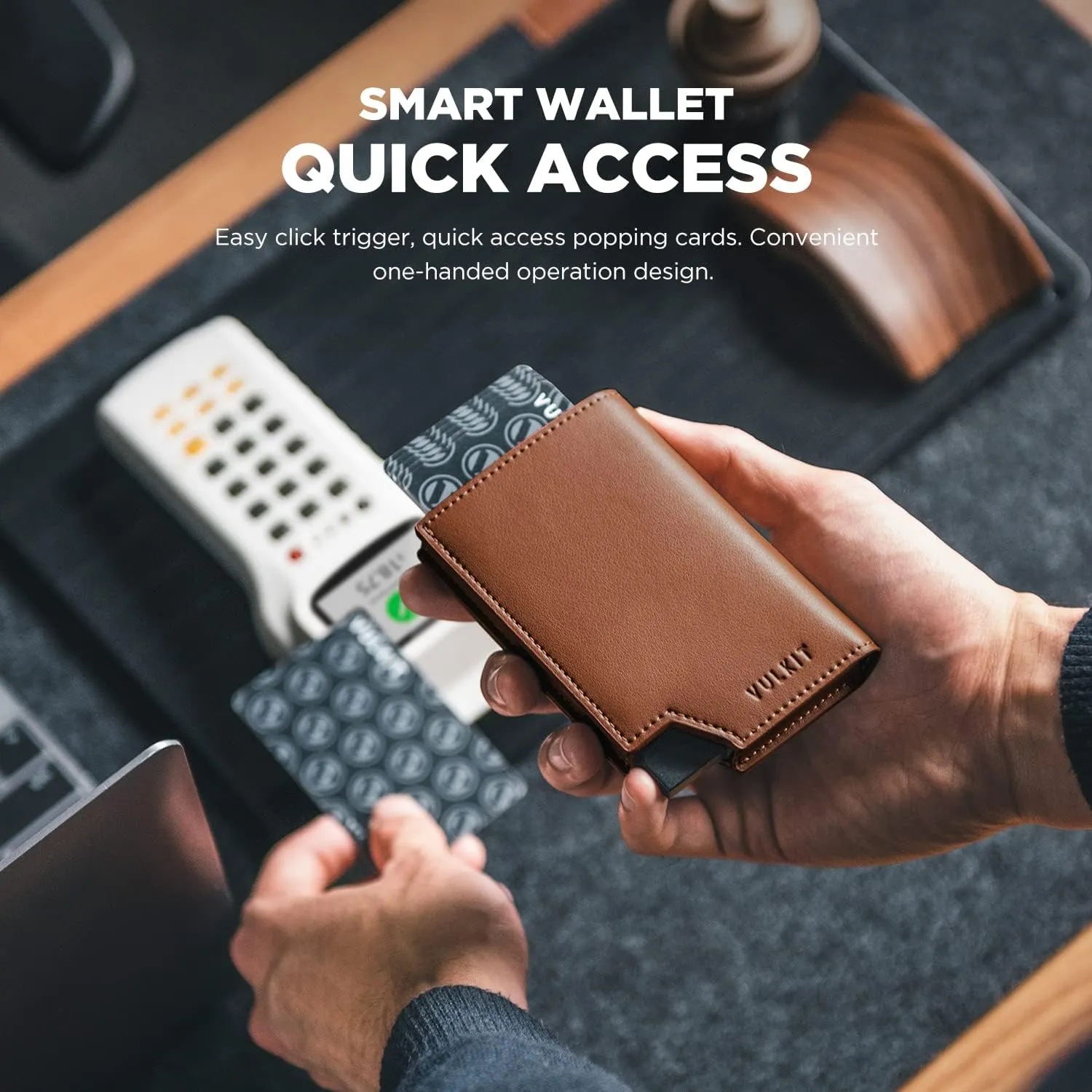 VULKIT Men's Wallet Minimalist Pop Up Card Holder RFID Blocking Magnetic Closure Leather Wallet with ID Window for Cash & Credit Cards Up To 11 Cards