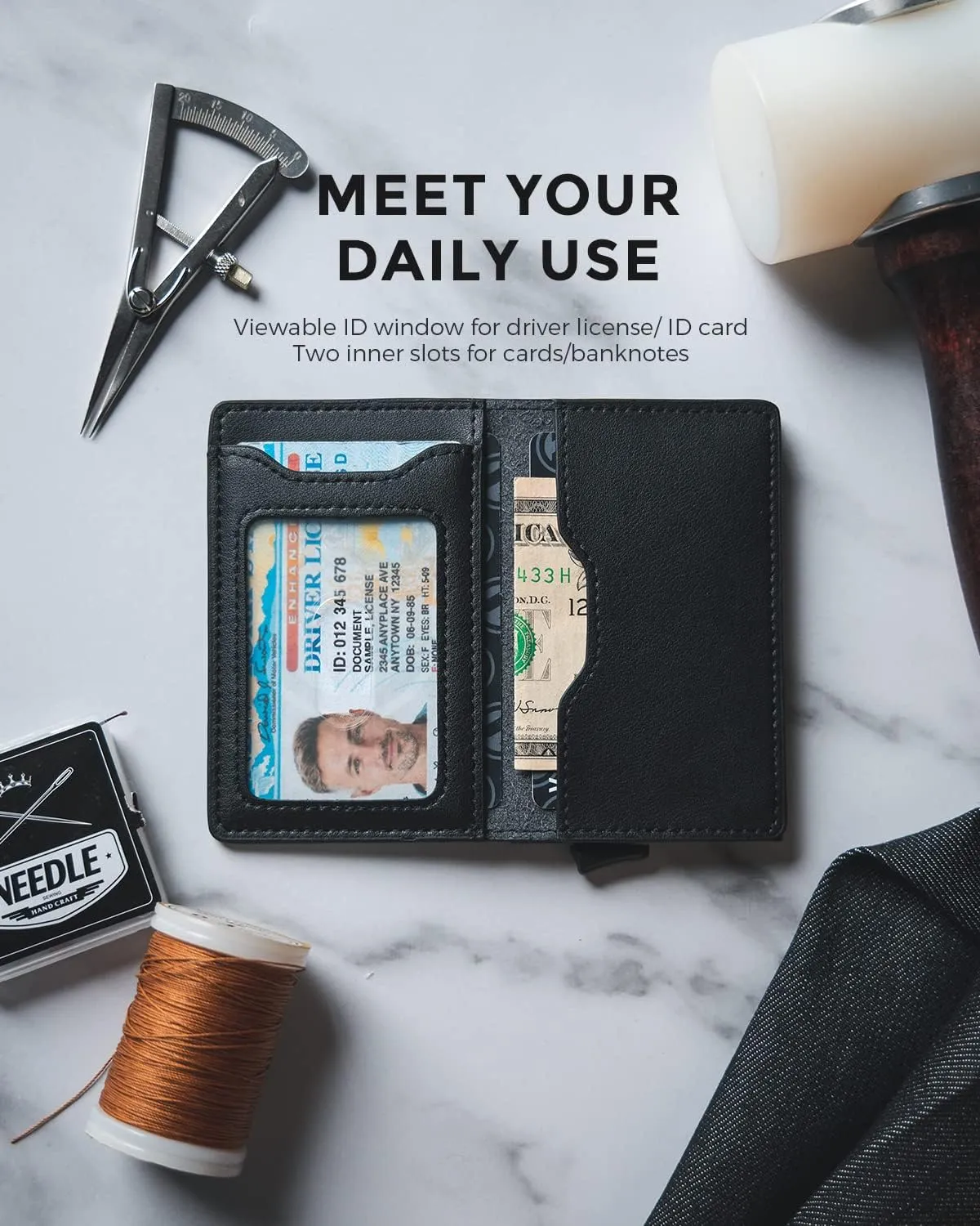 VULKIT Slim Pop up Wallet for Women Minimalist Credit Card Holder with Leather Slots Men's Bifold RFID Blocking Metal Wallets