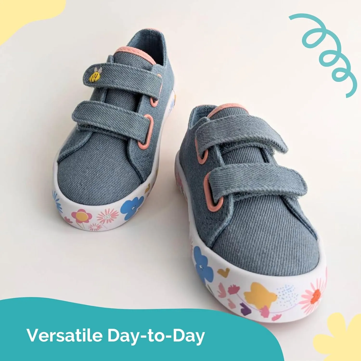 waddle wonder Toddler Boys and Girls Flowers and Bees Embroidery Low Top Hook School Walking Shoes Sneaker