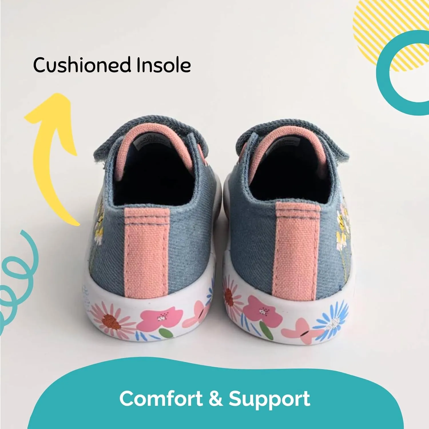 waddle wonder Toddler Boys and Girls Flowers and Bees Embroidery Low Top Hook School Walking Shoes Sneaker