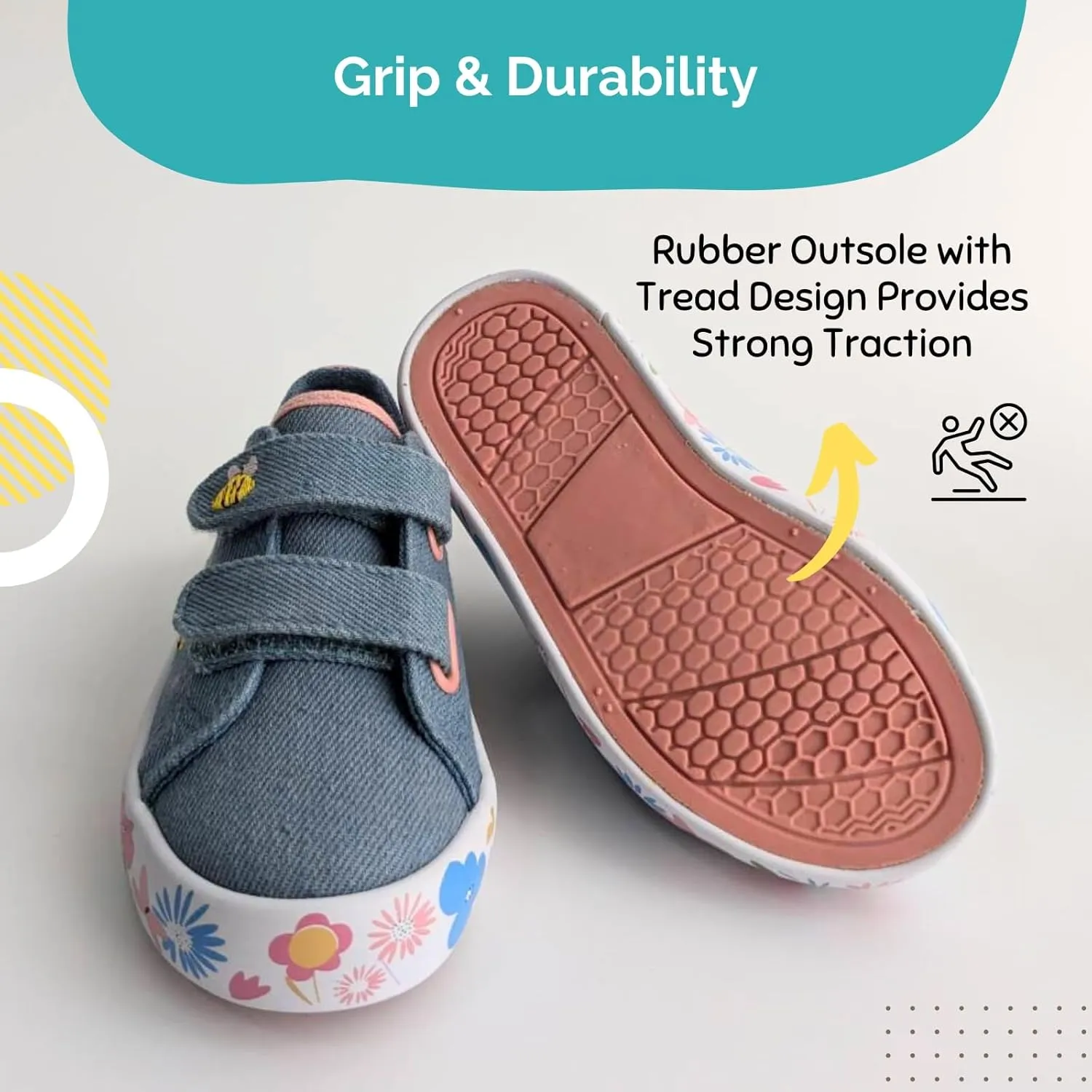 waddle wonder Toddler Boys and Girls Flowers and Bees Embroidery Low Top Hook School Walking Shoes Sneaker