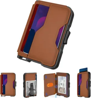 Wallet for Men, Slim Wallet for Men with Money Clip, Pop Up Card Case, RFID Blocking Bifold Wallets, Minimalist Leather Slots Credit Card Holder (Brown)