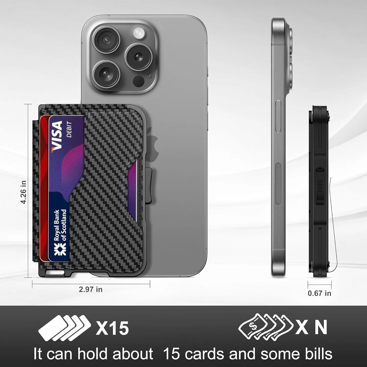 Wallet for Men, Slim Wallet for Men with Money Clip, Pop Up Card Case, RFID Blocking Bifold Wallets, Minimalist Leather Slots Credit Card Holder (Carbon Fiber Black)
