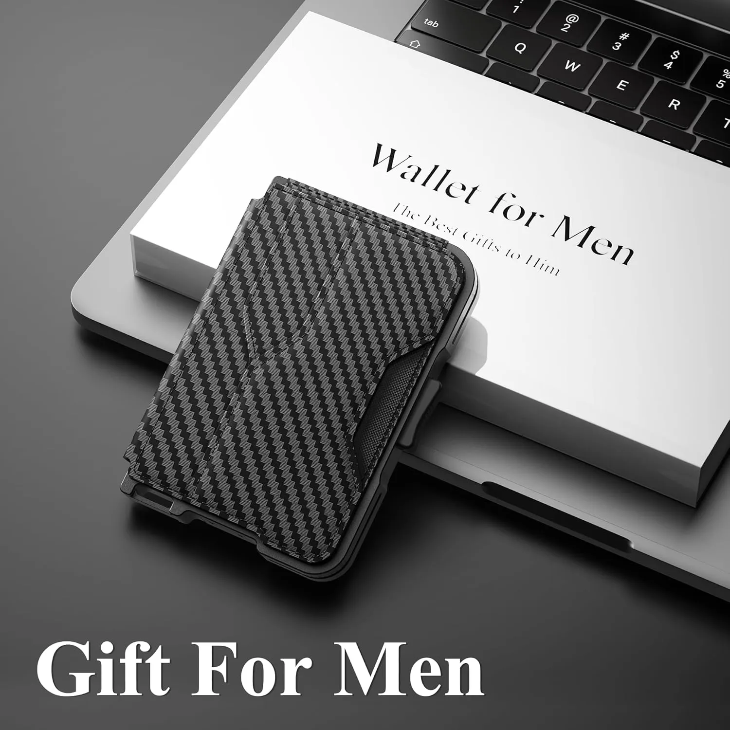 Wallet for Men, Slim Wallet for Men with Money Clip, Pop Up Card Case, RFID Blocking Bifold Wallets, Minimalist Leather Slots Credit Card Holder (Carbon Fiber Black)