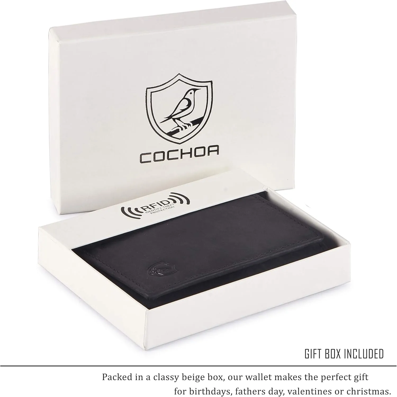 Wallet for Men Trifold Real Leather RFID Blocking Credit Card Case with ID Window in Gift Box