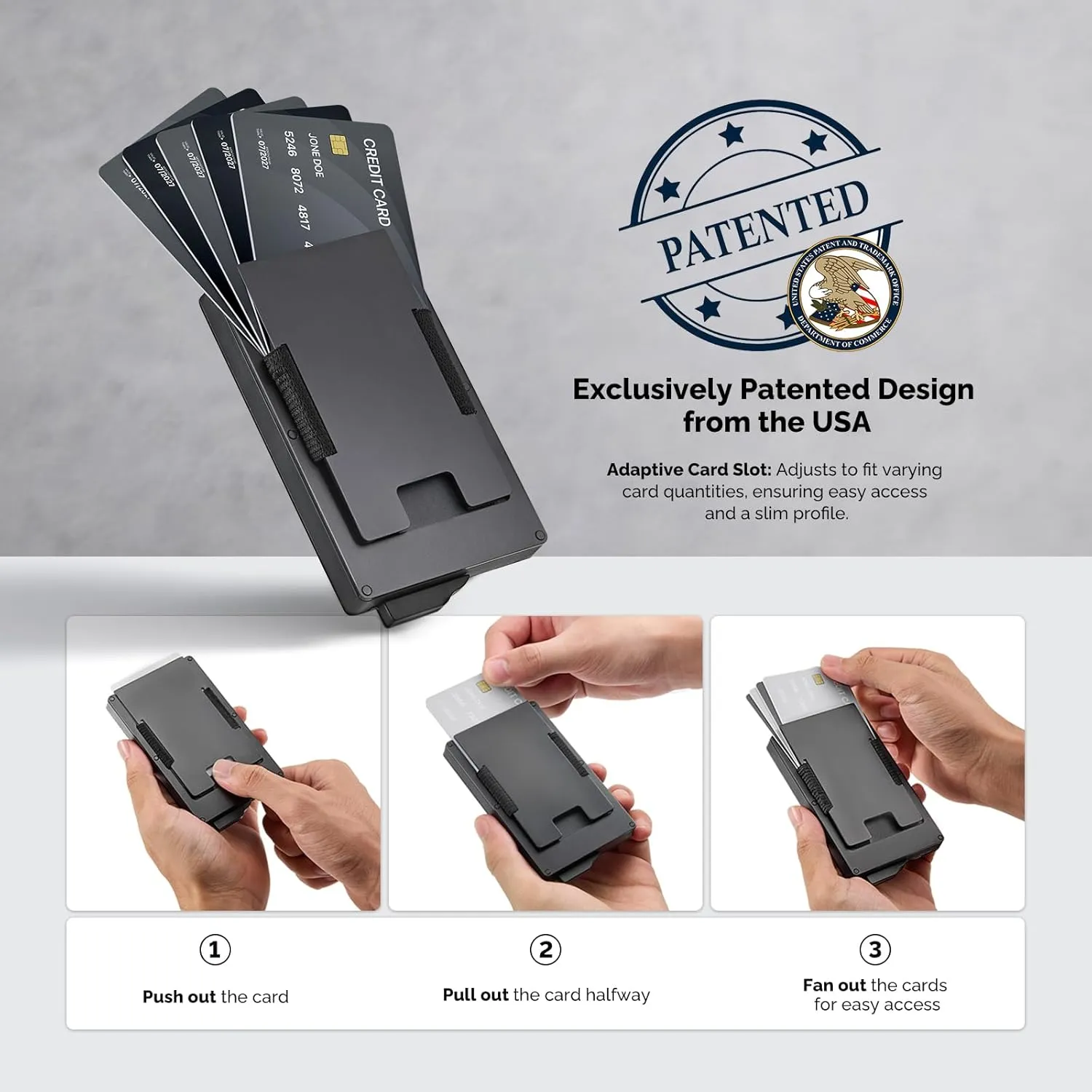 Wallet for Men with Smart Card Slot - Holds 10-20 Cards, RFID Blocking Card Holder with Elastic Pocket for Cash and Coins, Minimalist Mens Wallet, Metal Pop Up Wallets, Gifts for Men Black