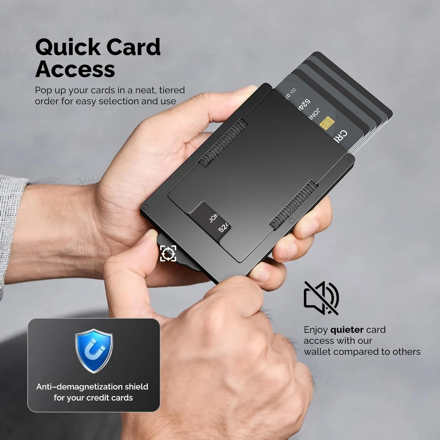 Wallet for Men with Smart Card Slot - Holds 10-20 Cards, RFID Blocking Card Holder with Elastic Pocket for Cash and Coins, Minimalist Mens Wallet, Metal Pop Up Wallets, Gifts for Men Black