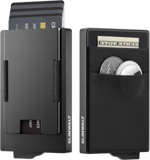 Wallet for Men with Smart Card Slot - Holds 10-20 Cards, RFID Blocking Card Holder with Elastic Pocket for Cash and Coins, Minimalist Mens Wallet, Metal Pop Up Wallets, Gifts for Men Black
