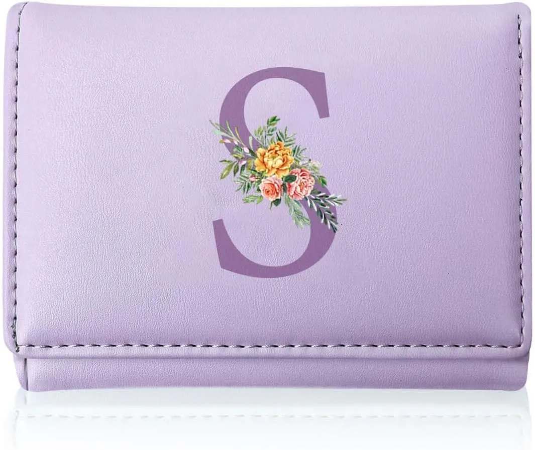 Wallet for Teen Girls,PU Leather Purse Cash Pocket Card Holder ID Window Purse for Women,Mothers Day Gifts from Daughter - Wallet for Mom Grandma ,Birthday Christmas Presents, Initial S Purple​