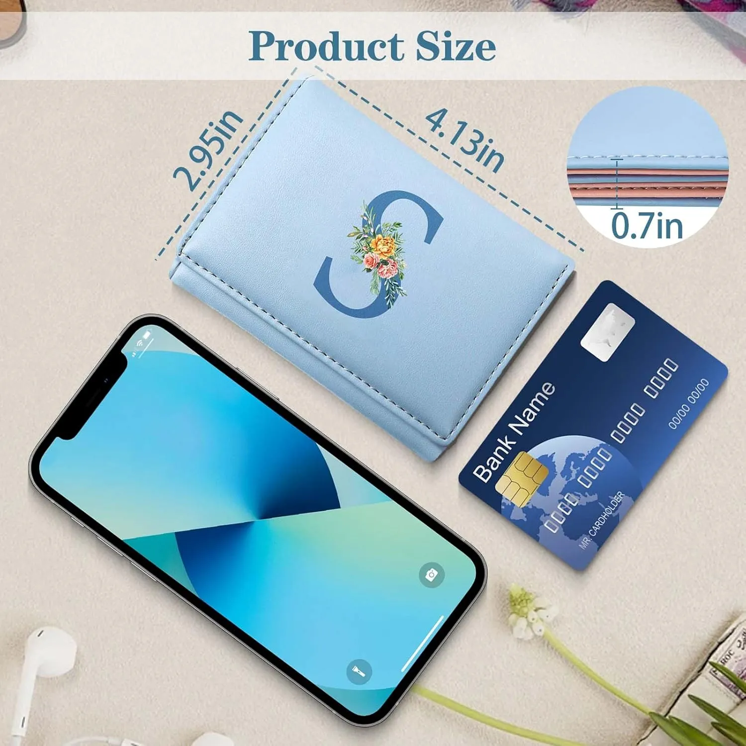 Wallet for Teen Girls,PU Leather Purse Cash Pocket Card Holder ID Window Purse for Women,Mothers Day Gifts Wallet for Girls Women, Gifts for Daughter Granddaughter Birthday Initial S(Blue)​