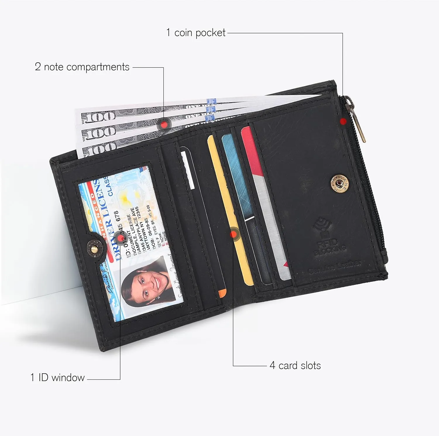 Wallet For Women Full Grain Leather - Small RFID Coin Purse Credit Card & ID Holder for Ladies,Bifold Wallets for Teenager