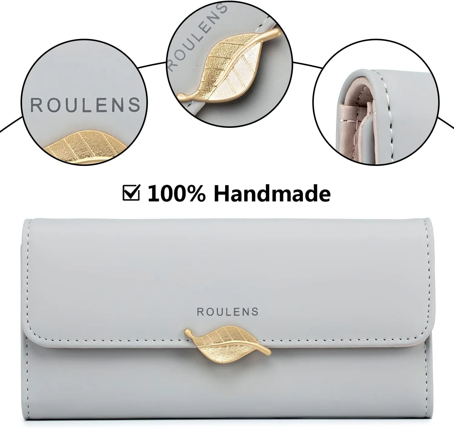 Wallet for Women RFID Blocking PU Leather Leaf Pendant Card Holder Phone Checkbook Organizer Zipper Coin Purse