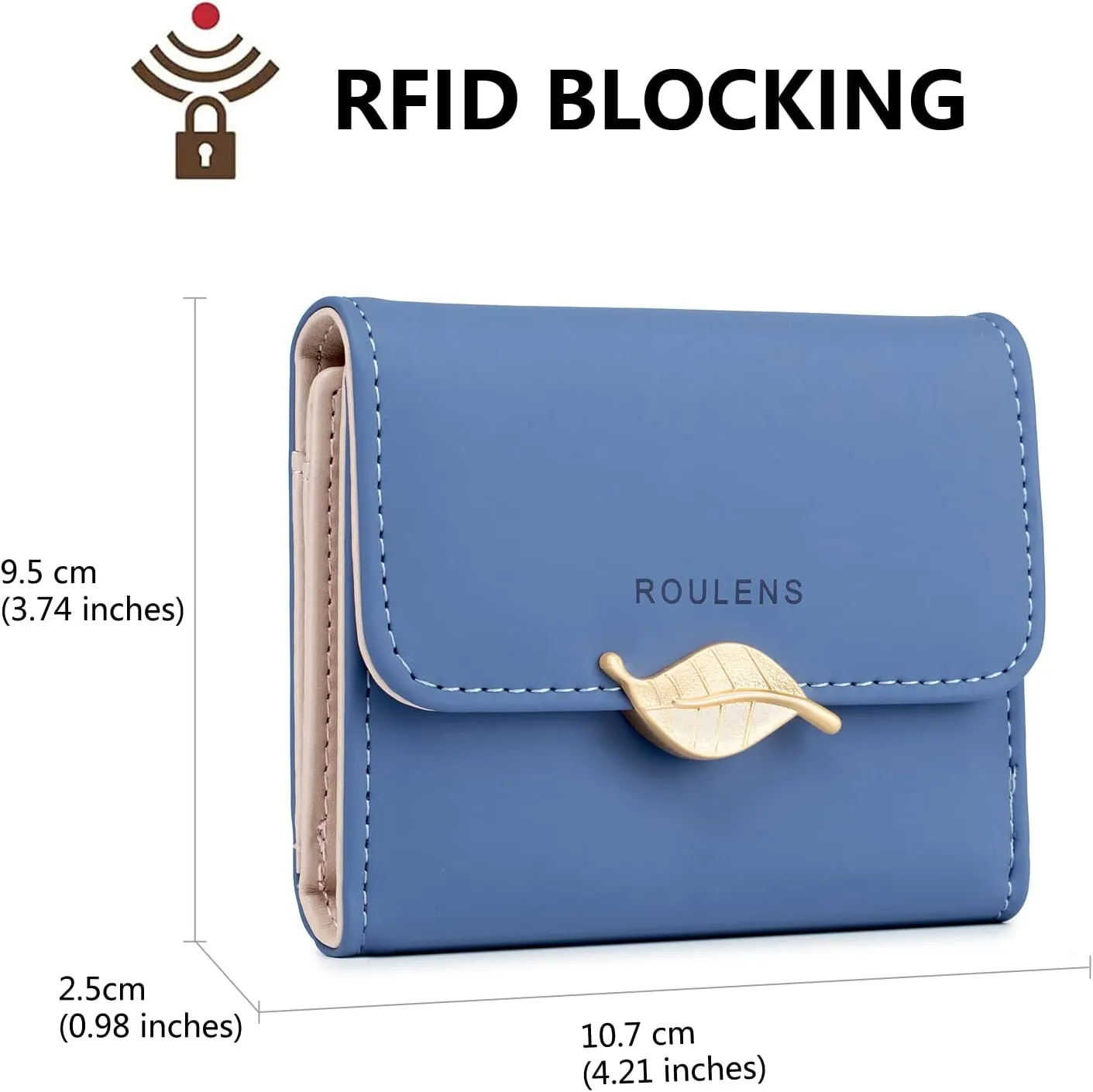 Wallet for Women RFID Blocking PU Leather Leaf Pendant Card Holder Phone Checkbook Organizer Zipper Coin Purse