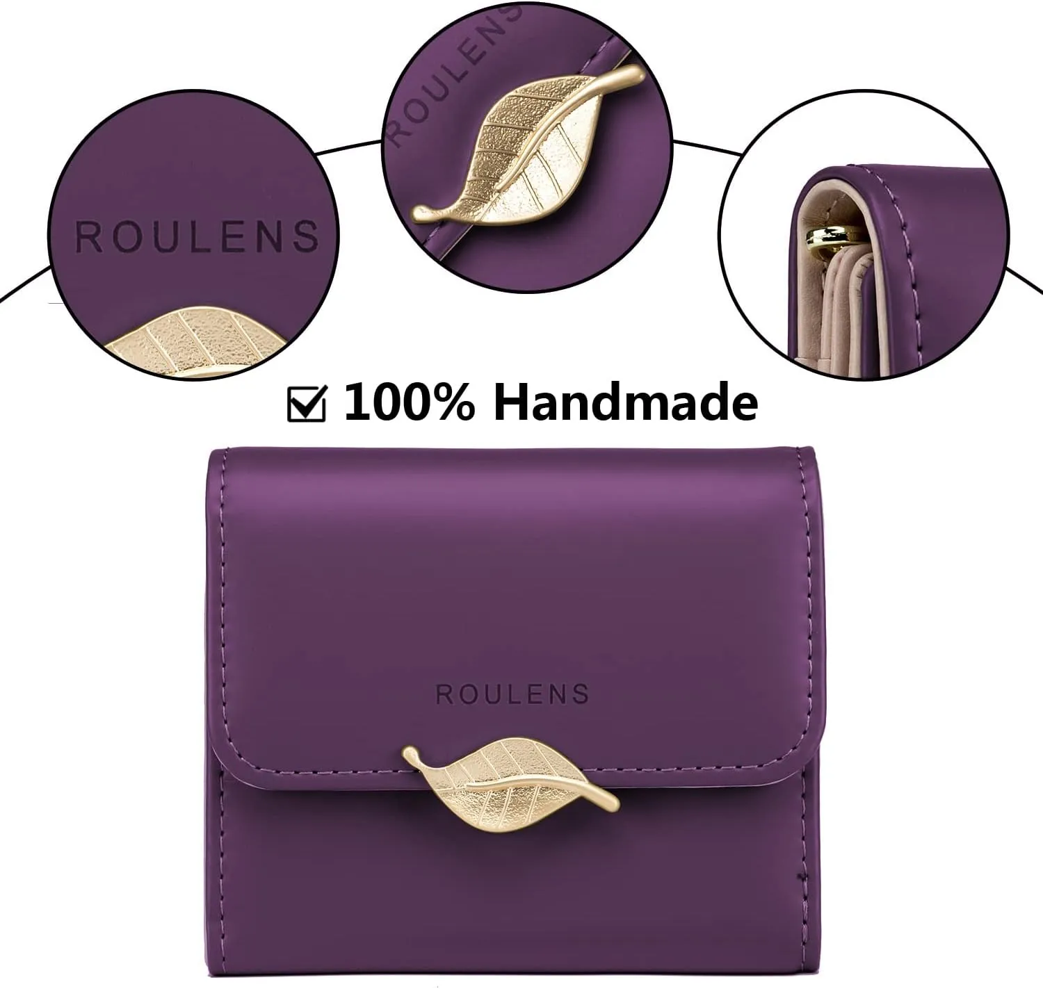 Wallet for Women RFID Blocking PU Leather Leaf Pendant Card Holder Phone Checkbook Organizer Zipper Coin Purse
