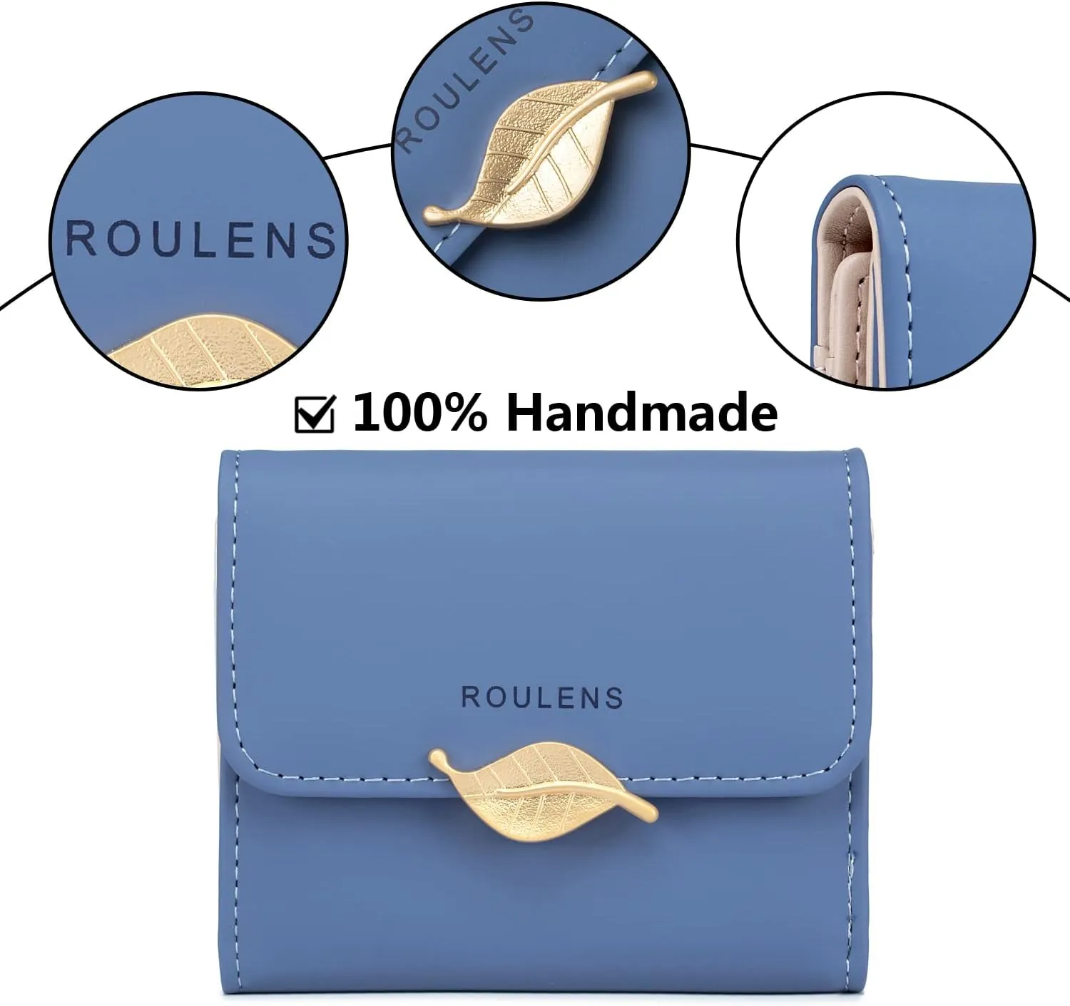 Wallet for Women RFID Blocking PU Leather Leaf Pendant Card Holder Phone Checkbook Organizer Zipper Coin Purse