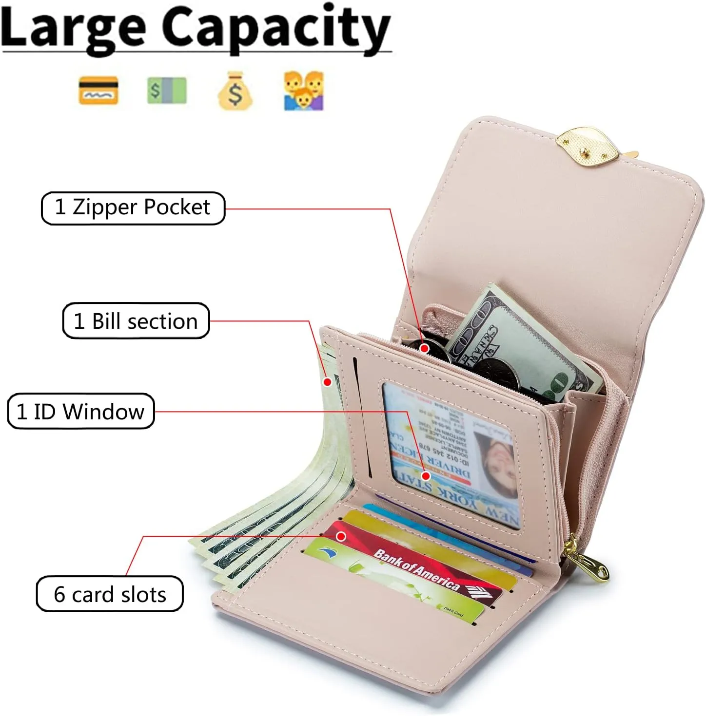 Wallet for Women RFID Blocking PU Leather Leaf Pendant Card Holder Phone Checkbook Organizer Zipper Coin Purse