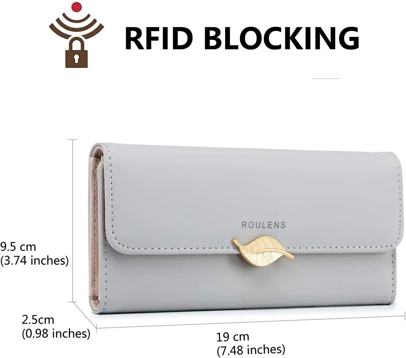 Wallet for Women RFID Blocking PU Leather Leaf Pendant Card Holder Phone Checkbook Organizer Zipper Coin Purse