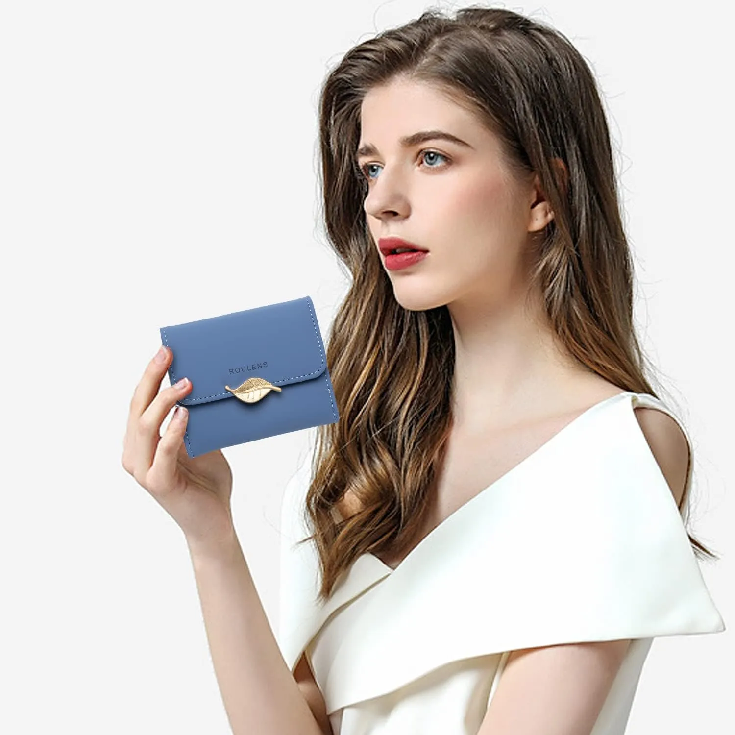 Wallet for Women RFID Blocking PU Leather Leaf Pendant Card Holder Phone Checkbook Organizer Zipper Coin Purse
