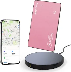 Wallet Tracker Card Slim Bluetooth Item Locator for Apple Find My (iOS Only) Compatible Smart Wallet Air Tag Tracking for Keys Luggage Bag Rechargeable Anti-Loss Finder Accessory (Pink)