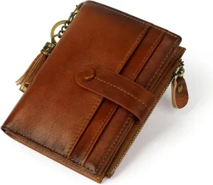 Wallet Women,Leather RFID Blocking Small Wallet for Women Card Holder Bifold Keychain Tassel Wallet With ID Window Brown