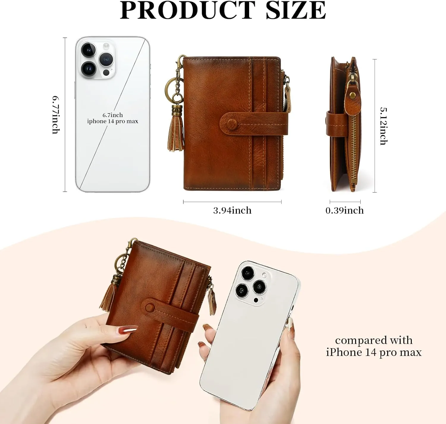 Wallet Women,Leather RFID Blocking Small Wallet for Women Card Holder Bifold Keychain Tassel Wallet With ID Window Brown