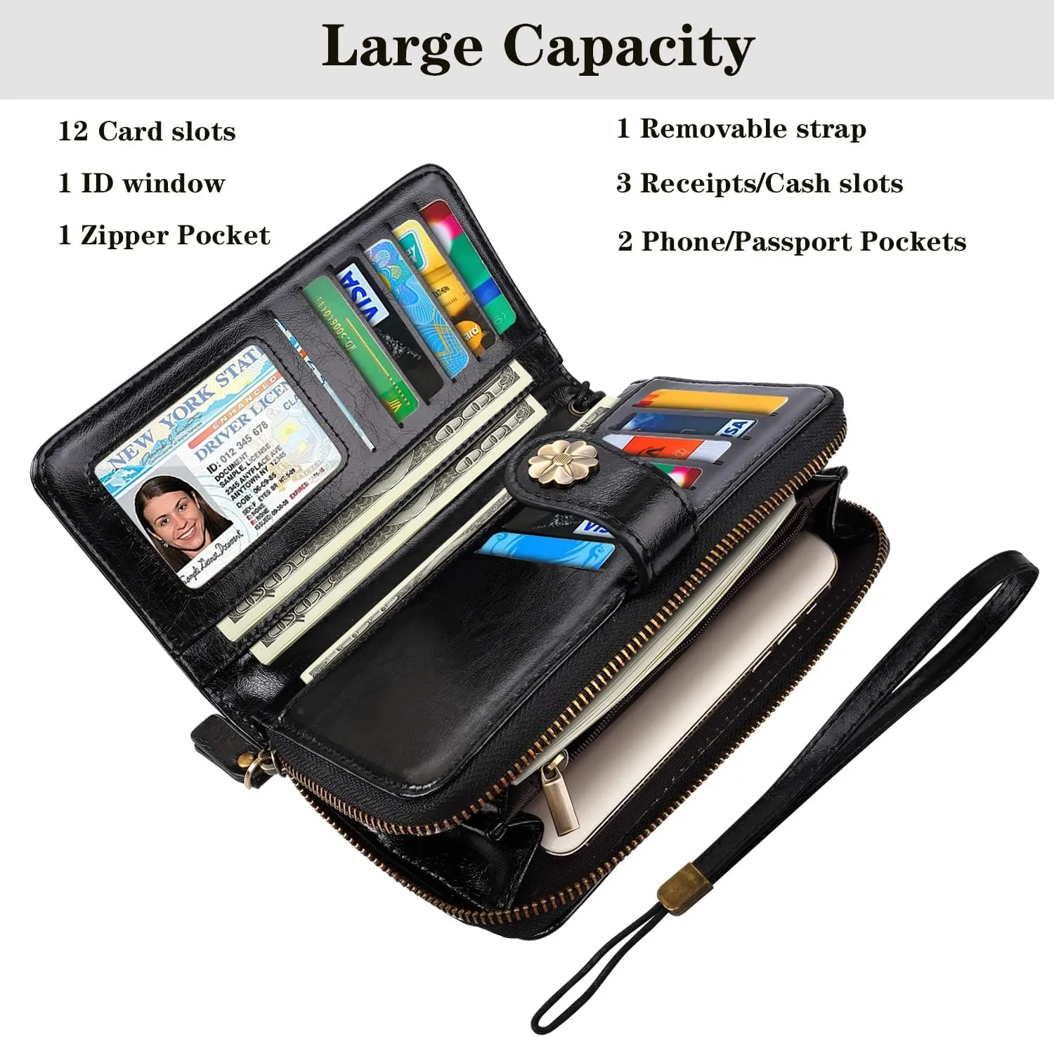 Wallets for Women Multi Card Holder Wallet Clutch Wallet Card Holder Organizer Ladies Purse with Wrist strap Purse