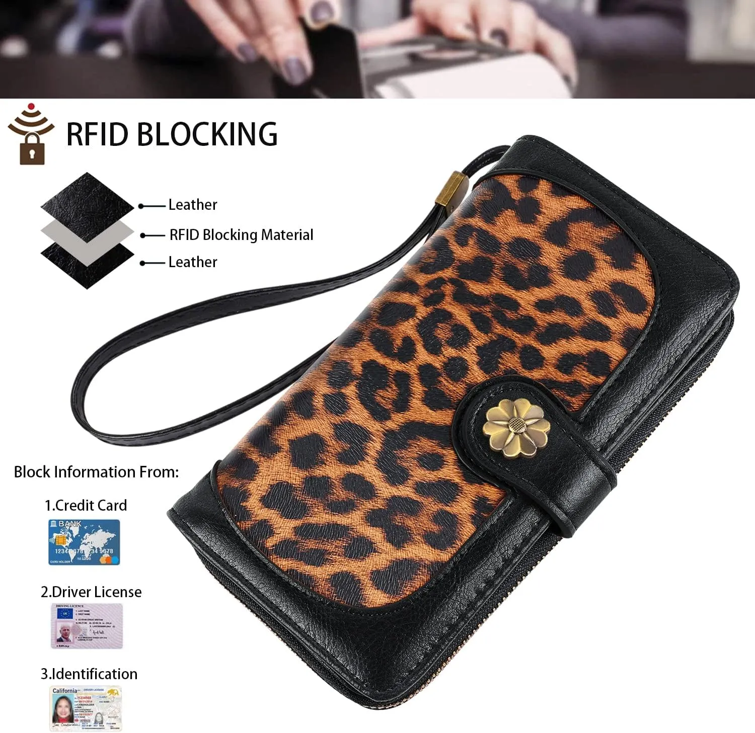 Wallets for Women Multi Card Holder Wallet Clutch Wallet Card Holder Organizer Ladies Purse with Wrist strap Purse