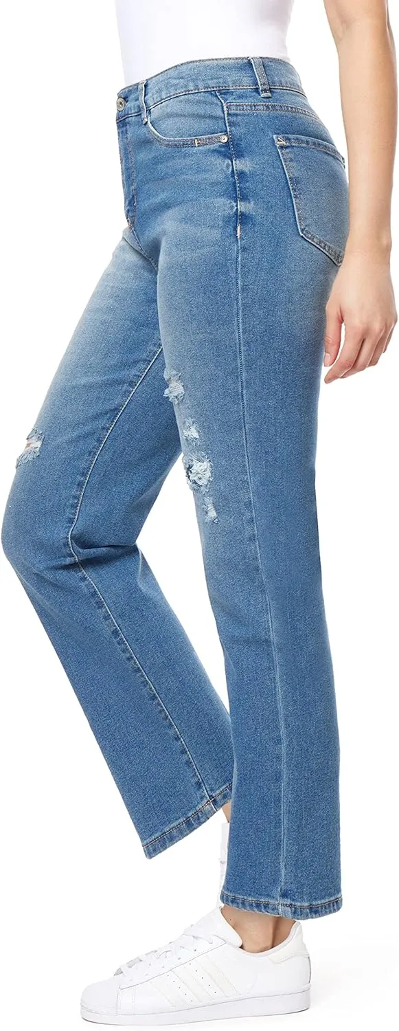 WallFlower Women's Fearless Curvy Straight Denim Super High-Rise Insta Vintage Juniors Jeans (Standard and Plus)