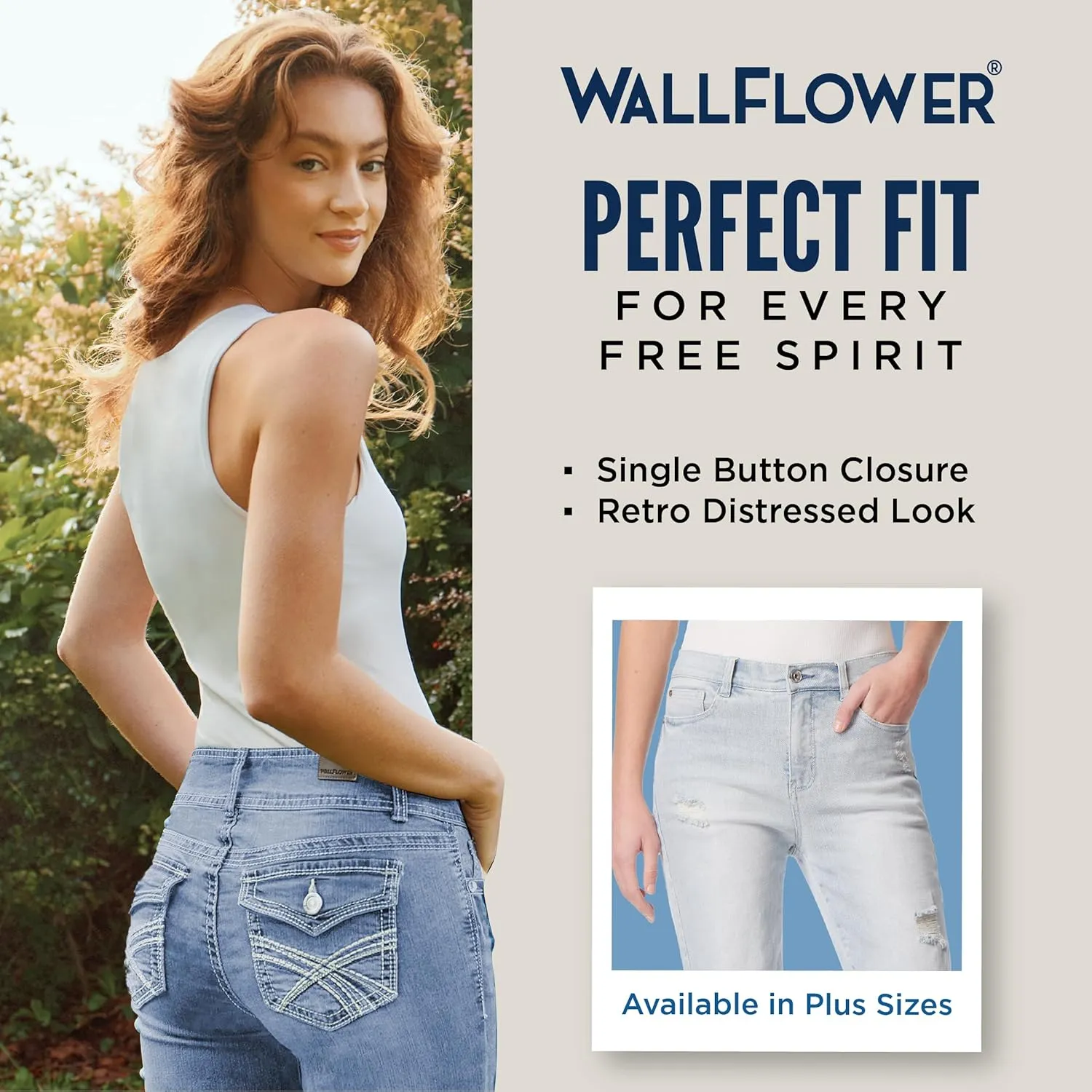 WallFlower Women's Fearless Curvy Straight Denim Super High-Rise Insta Vintage Juniors Jeans (Standard and Plus)