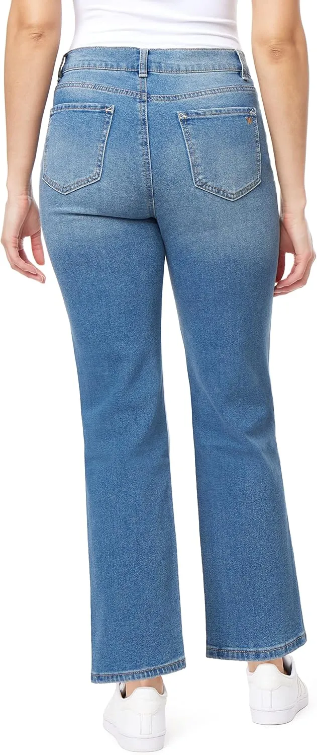 WallFlower Women's Fearless Curvy Straight Denim Super High-Rise Insta Vintage Juniors Jeans (Standard and Plus)