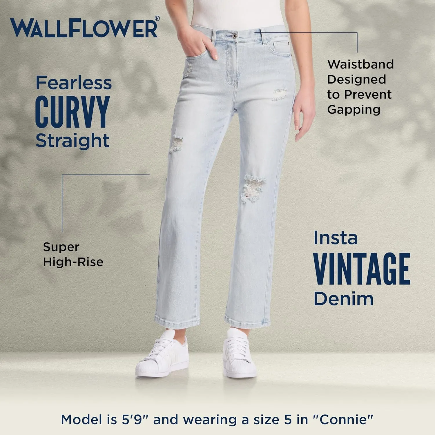 WallFlower Women's Fearless Curvy Straight Denim Super High-Rise Insta Vintage Juniors Jeans (Standard and Plus)