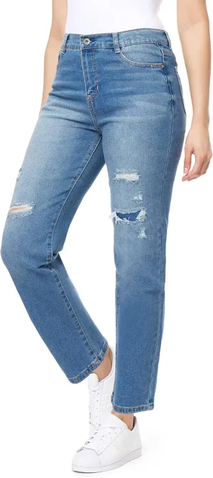 WallFlower Women's Fearless Curvy Straight Denim Super High-Rise Insta Vintage Juniors Jeans (Standard and Plus)