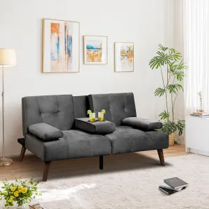 Walsunny Velvet Futon Sofa Bed, Convertible Couch Bed with Adjustable Backrest, Cup Holder, Dark Gray, 34.6"D x 59.4"W x 25.6"H, Modern, Living Room