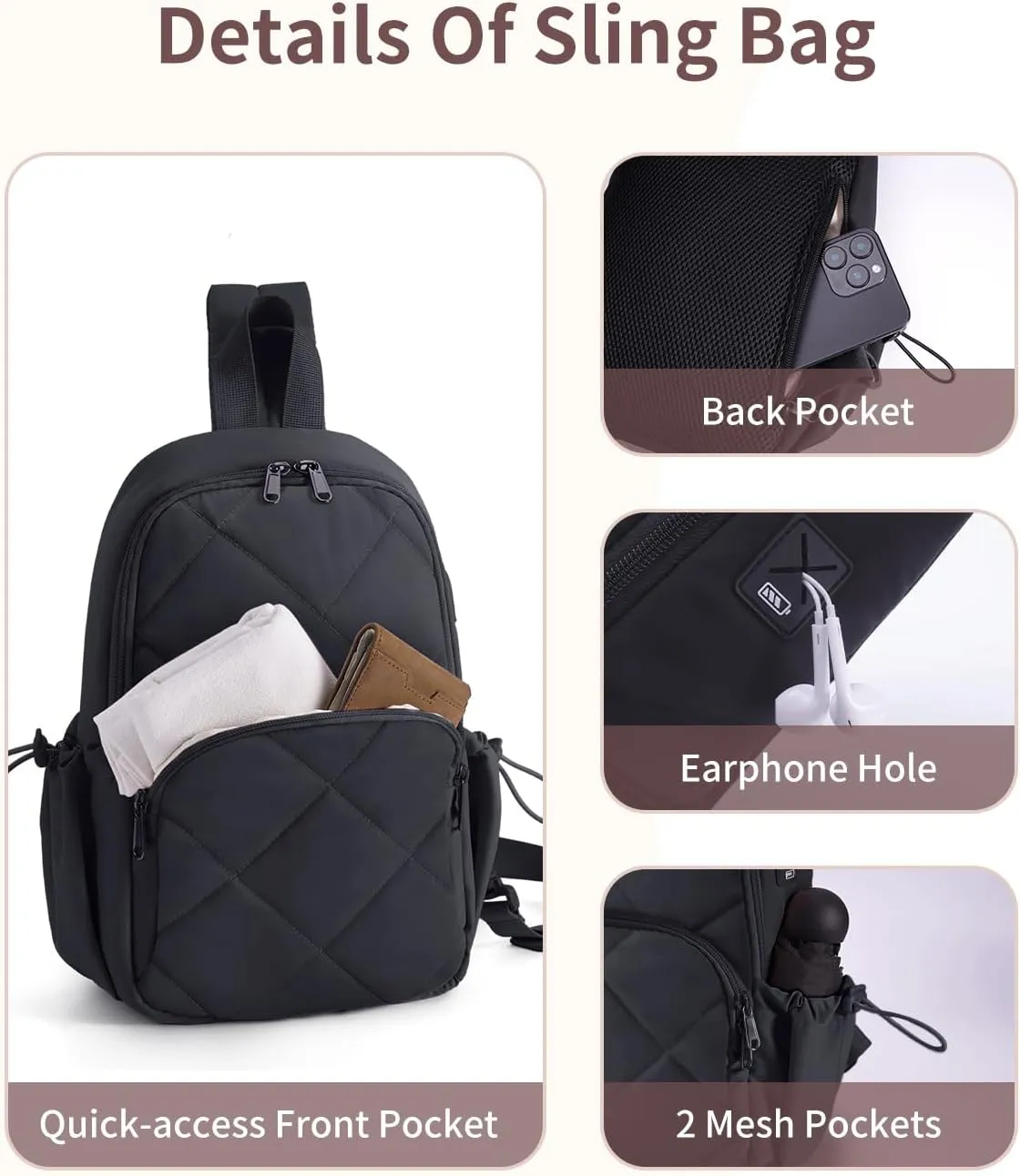 Wandering Nature Featherweight Sling Backpack Crossbody Bag for Women Fits for 11" iPad with Convertible Padded Strap, Multiple Pockets, Ideal for College, Work Commute, Travel, Everyday Errands