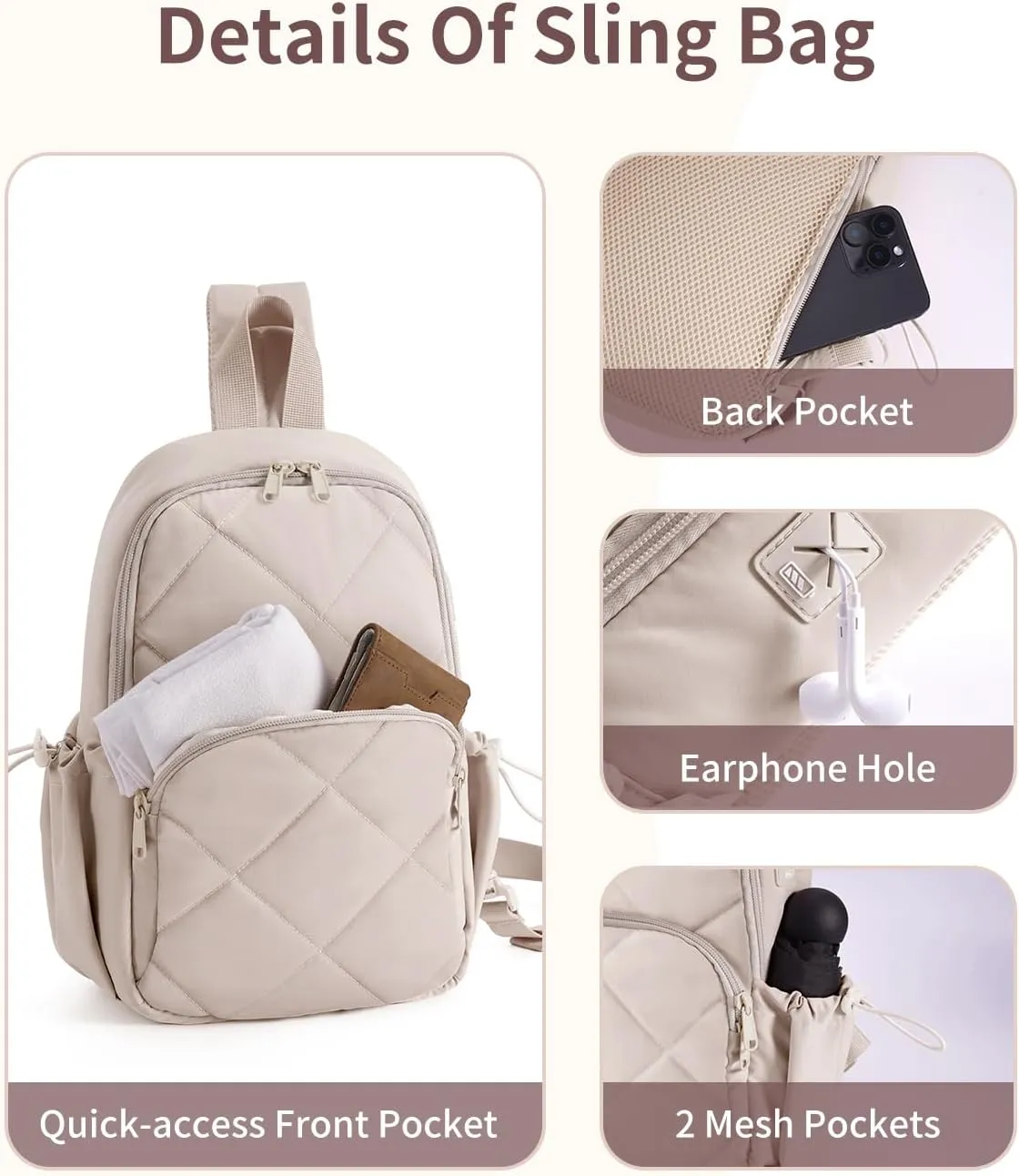 Wandering Nature Featherweight Sling Backpack Crossbody Bag for Women Fits for 11" iPad with Convertible Padded Strap, Multiple Pockets, Ideal for College, Work Commute, Travel, Everyday Errands